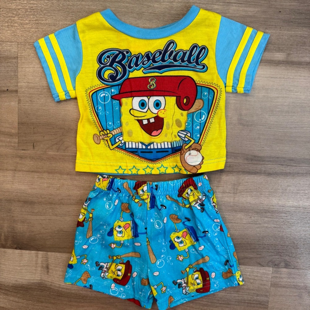 Nickelodeon 2013 SpongeBob SquarePants Baseball Pajama Set Infant Boys 12M Blue